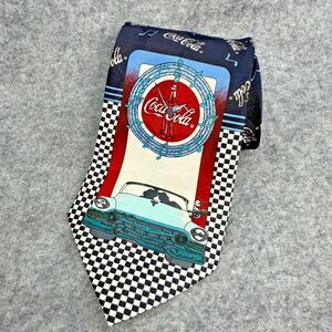 Vintage Coca Cola Mens Neck Tie Music Notes Car Print Checkered Office‎ Work